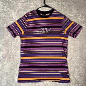 HUF Striped Shirt Men's Medium Purple Orange Short Sleeve Shirt